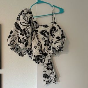 Maeve Anthropologie one shoulder puff sleeve crop blouse